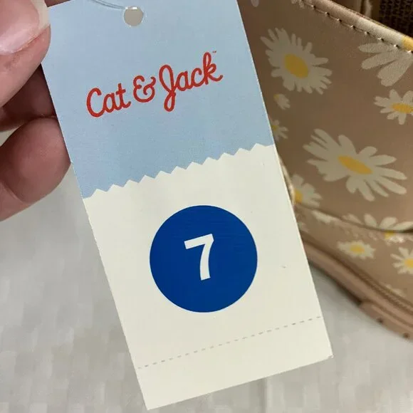 Cat & Jack Toddler Girls' Size 7 Beige Flora Side Zipper Booties Leather - Picture 2 of 7